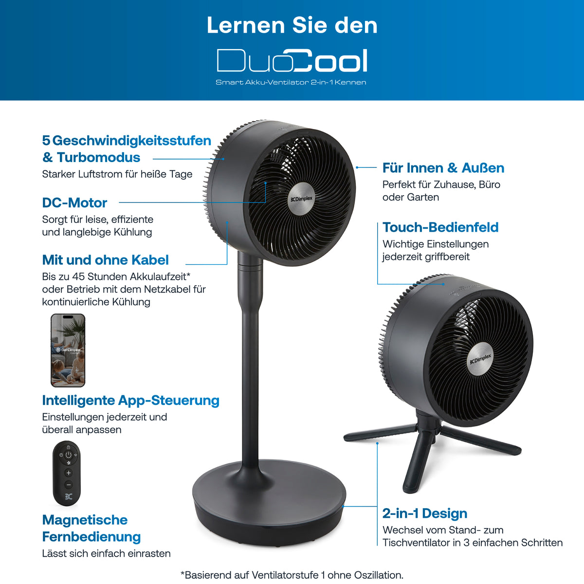 DuoCool Smart 2-in-1 kabelloser Standventilator